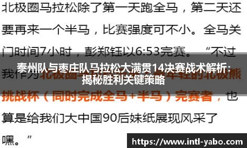 泰州队与枣庄队马拉松大满贯14决赛战术解析：揭秘胜利关键策略